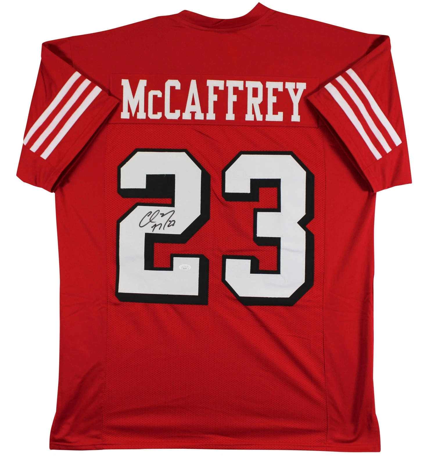 Christian McCaffrey Authentic Signed Red Pro Style Jersey w/ Dropshadow JSA