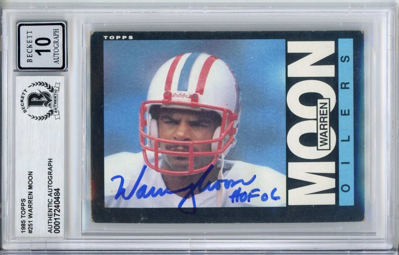 1985 TOPPS WARREN MOON SIGNED HOF ROOKIE CARD BAS BGS BECKETT GEM 10 AUTOGRAPH