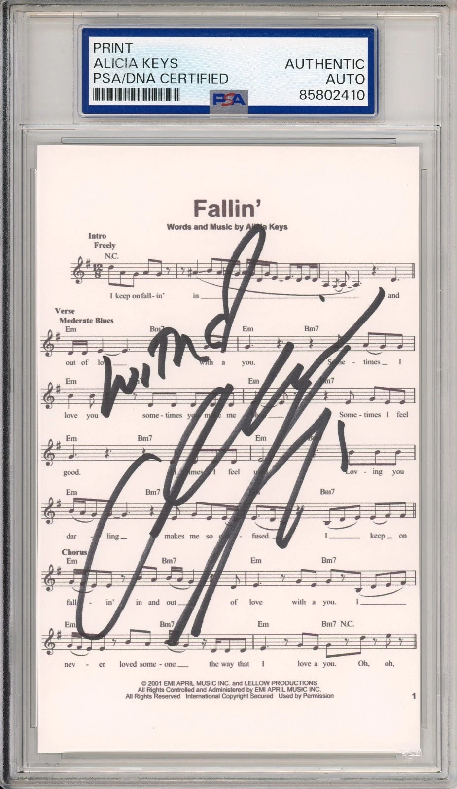 Alicia Keys SIGNED Fallin' Lyric Piano Sheet Music Print PSA DNA COA AUTOGRAPH