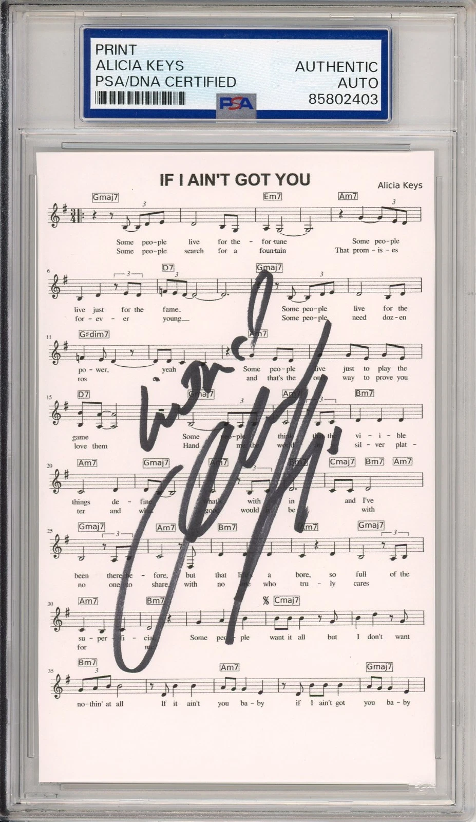 Alicia Keys SIGNED If I Ain't Got You Lyric Piano Sheet Music PSA DNA AUTOGRAPH