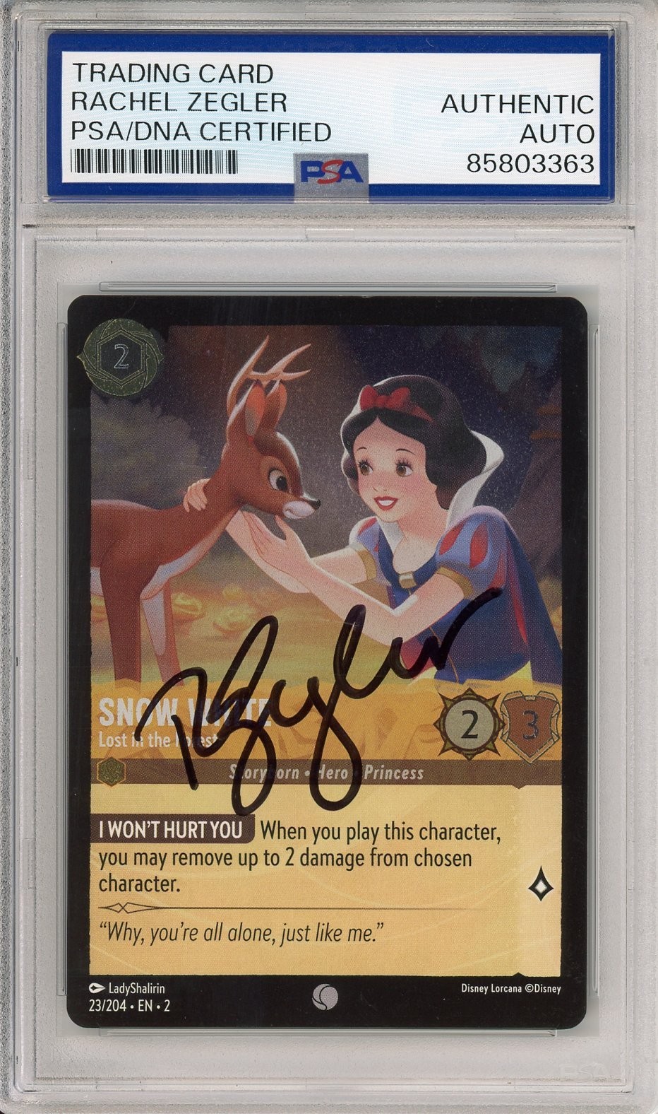 DISNEY LORCANA FOIL SNOW WHITE SIGNED CARD RACHEL ZEGLER PSA DNA COA AUTOGRAPH