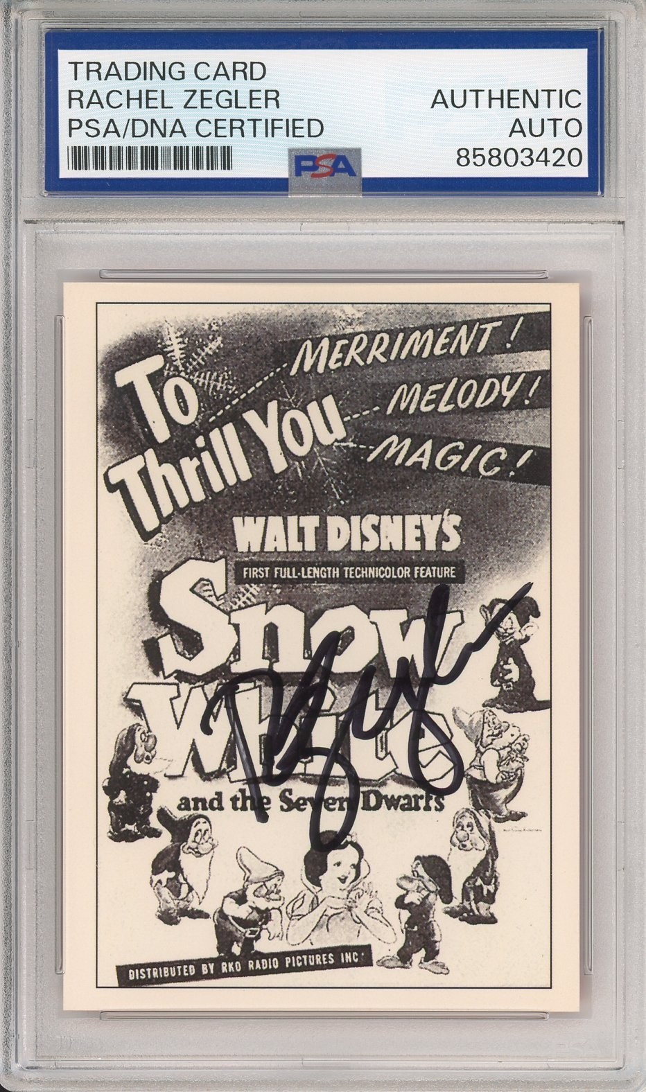 1994 SKYBOX DISNEY SNOW WHITE VINTAGE MOVIE SIGNED RACHEL ZEGLER PSA DNA COA