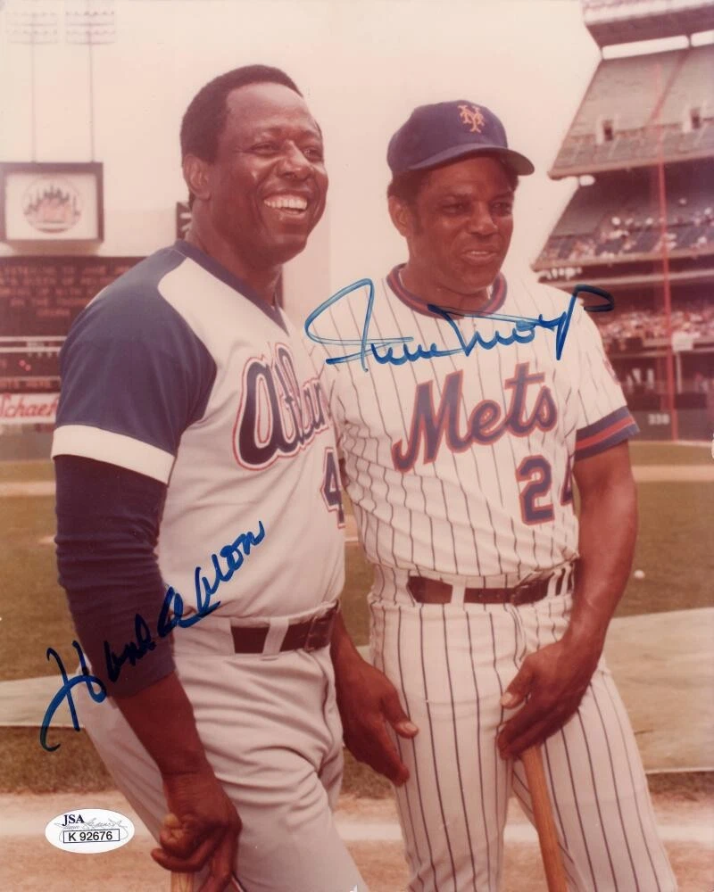 Hank Aaron & Willie Mays Signed Autograph 8x10 Photo - Baseball Icons w/ JSA COA