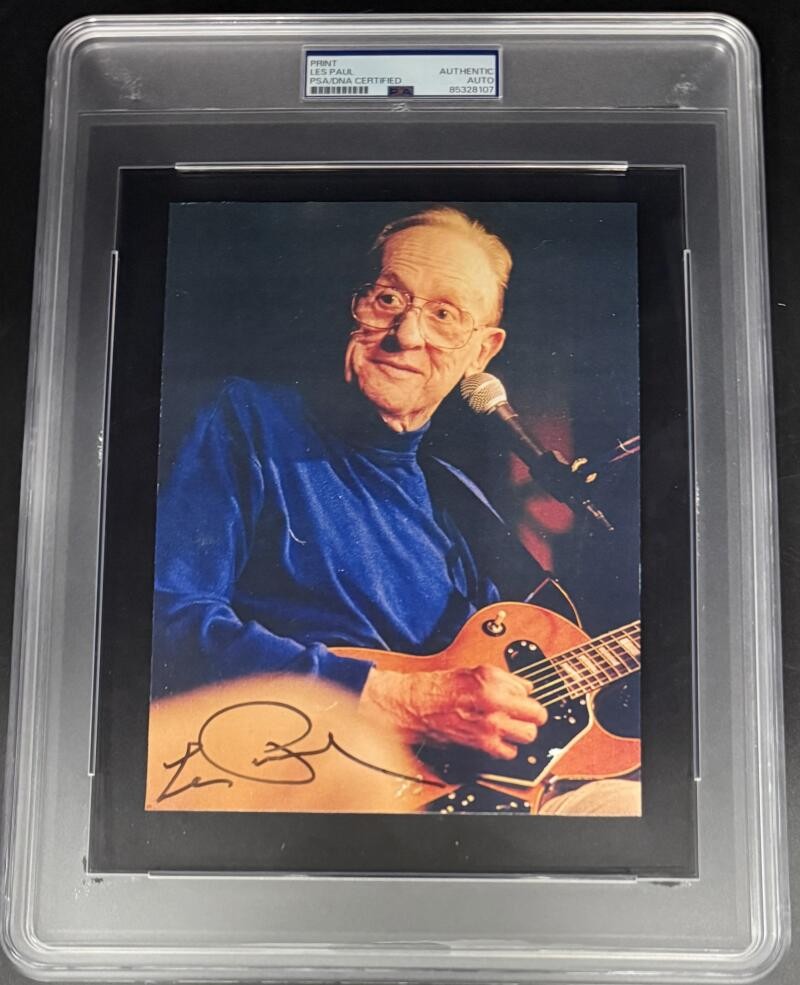 Les Paul Signed Autograph Rare Rock Promo PSA/DNA COA Encapsulated 8x10 Photo