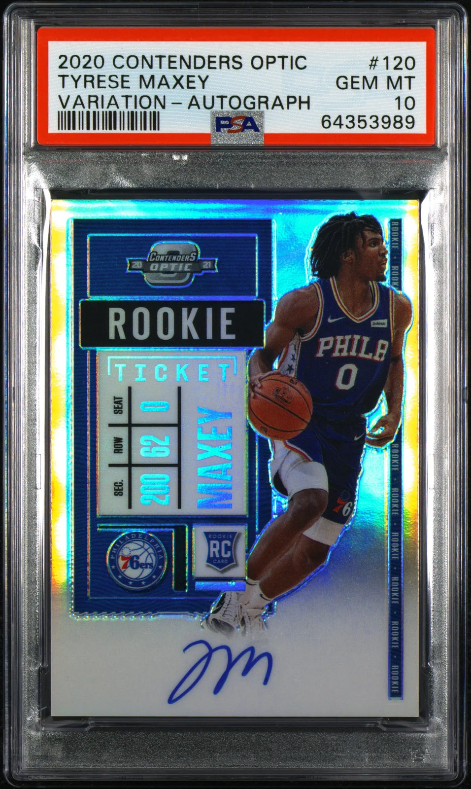 Tyrese Maxey 2020 Panini Contenders Optic Autograph#120 Signed Card PSA 10