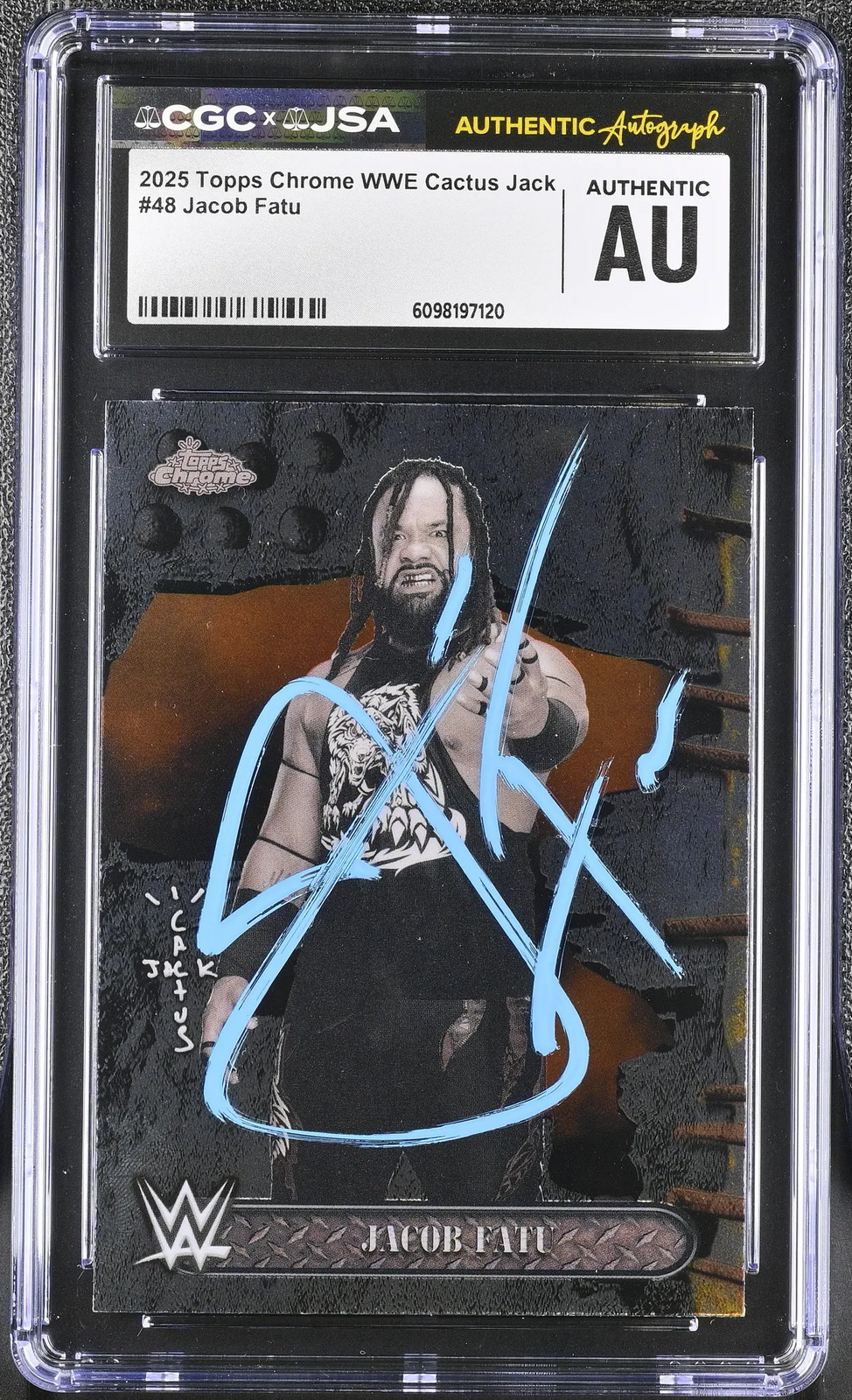 Jacob Fatu 2025 Topps Chrome WWE Cactus Jack #48 Signed Card JSA Auto Authentic