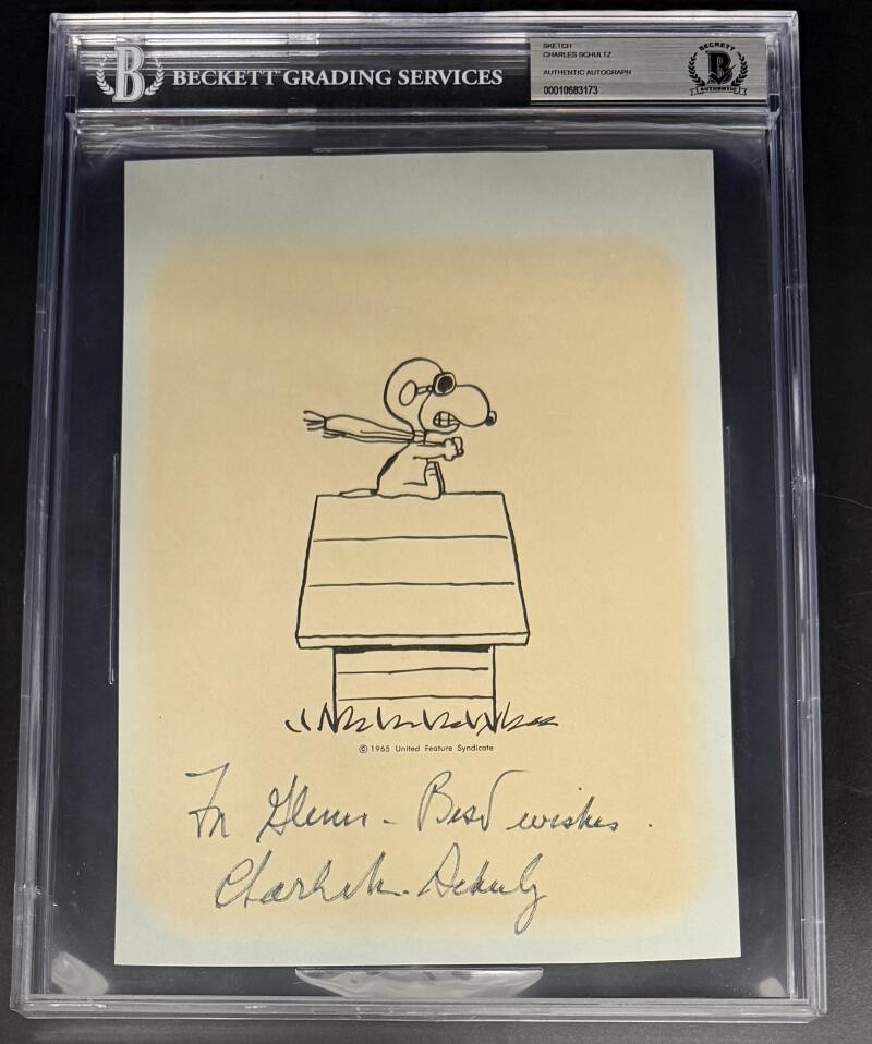 Charles Schulz Peanuts Signed Autograph Beckett Encapsulated Snoopy Print