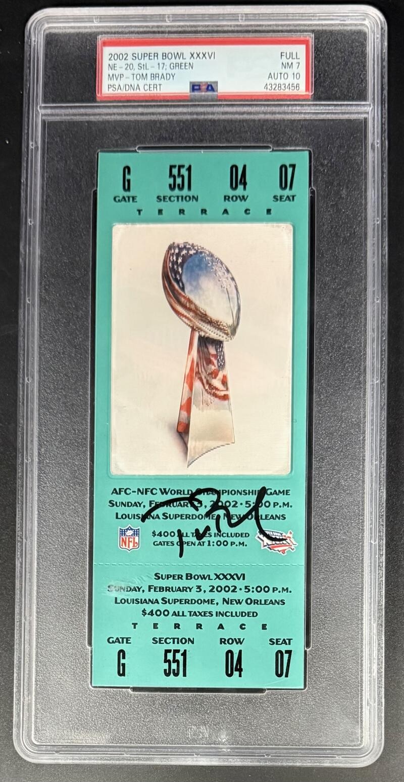 Tom Brady Patriots Signed Autograph Encapsulated SB XXXVI 36 Ticket PSA/DNA COA