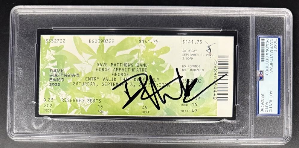 Dave Matthews Signed Autograph Encapsulated Gorge 2022 Ticket PSA/DNA Band COA