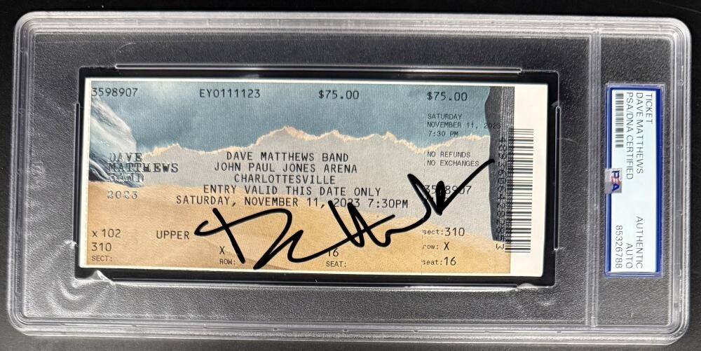 Dave Matthews Signed Autograph Encapsulated JPJ Arena Ticket PSA/DNA Band COA
