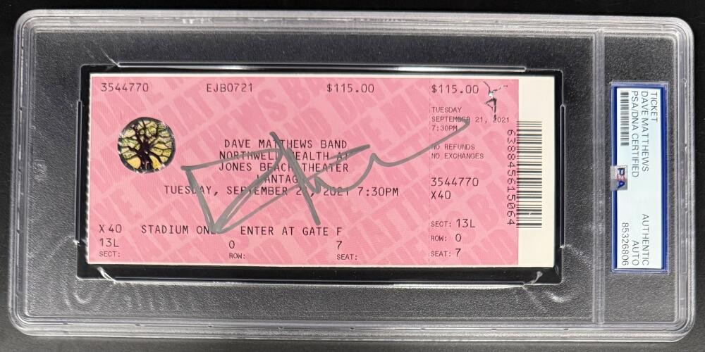 Dave Matthews Signed Autograph Jones Beach Encapsulated Ticket PSA/DNA Band COA