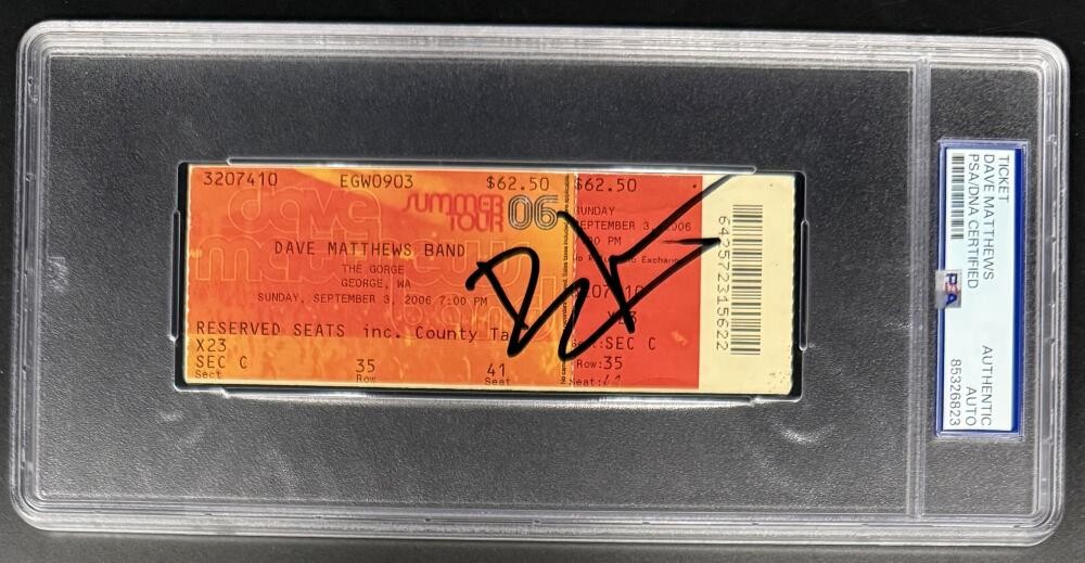 Dave Matthews Signed Autograph Gorge 2006 Encapsulated Ticket PSA/DNA Band COA B