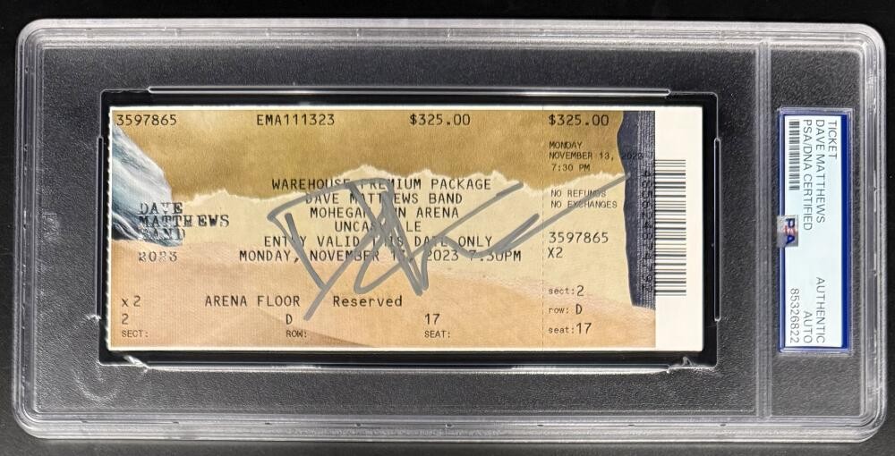 Dave Matthews Signed Autograph Mohegan Sun 2023 Encapsulated Ticket PSA/DNA Band