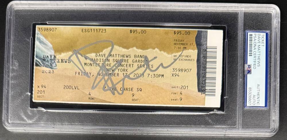 Dave Matthews Signed Autograph NY MSG 2023 Encapsulated Ticket PSA/DNA Band COA
