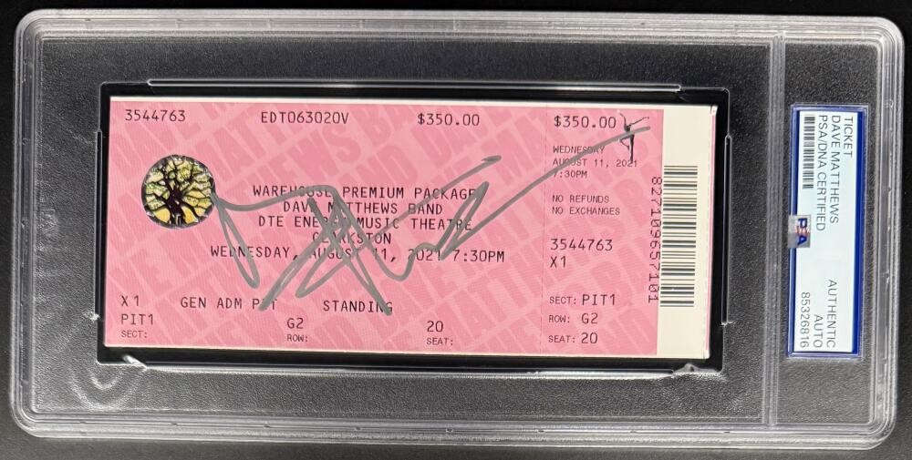 Dave Matthews Signed Autograph Clarkston 2021 Encapsulated Ticket PSA/DNA Band