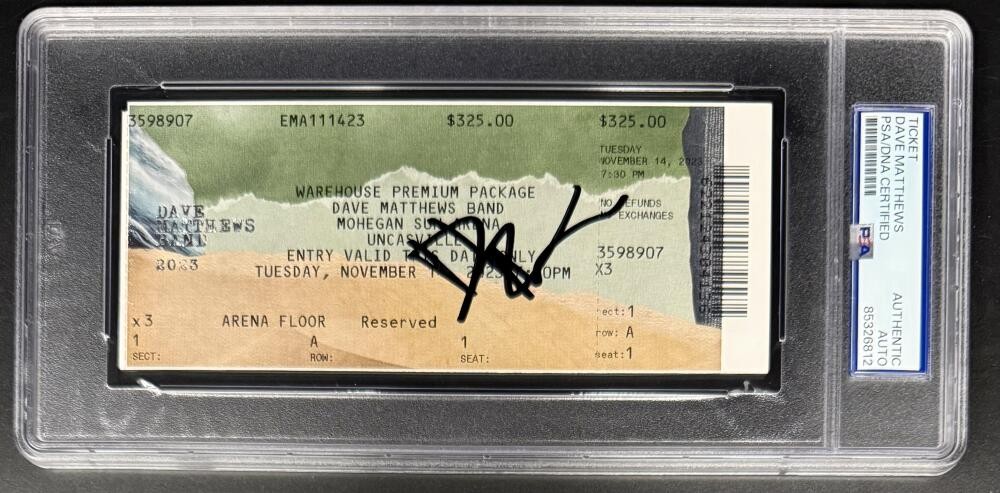 Dave Matthews Signed Autograph Encapsulated Mohegan Sun Ticket PSA/DNA Band COA