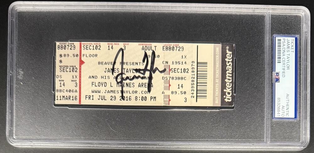 James Taylor Signed Autograph Original 2016 Encapsulated Ticket PSA/DNA COA A