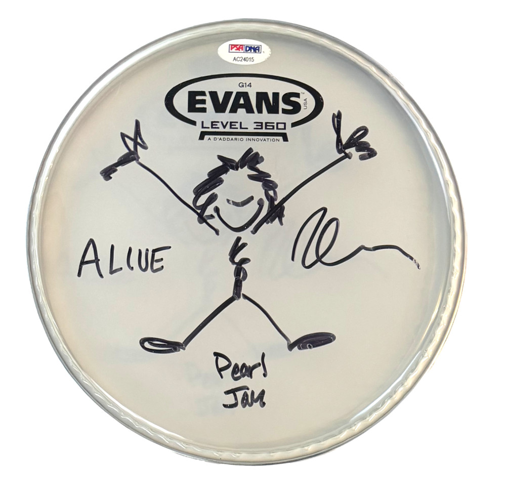 Dave Krusen Pearl Jam Signed Autograph Drumhead w/ Original Art Sketch - PSA COA