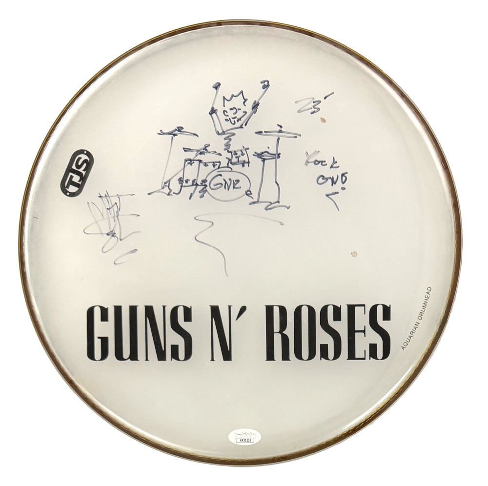 Matt Sorum Guns N Roses Signed Autograph Drumhead w/ Original Art Sketch JSA COA