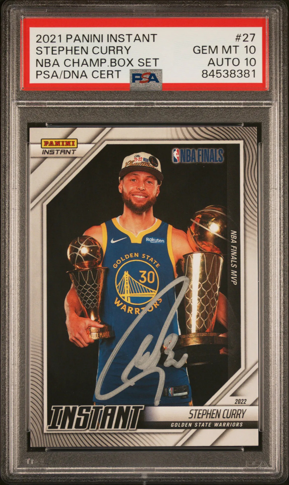 Stephen Curry 2021 Panini Instant NBA Champ Box #27 Signed Card PSA 10 Auto 10