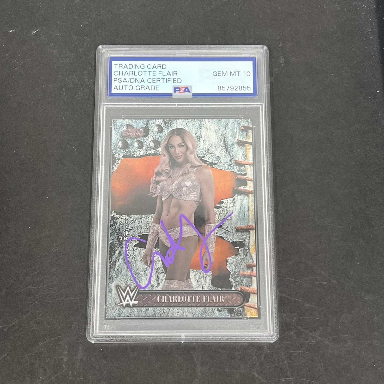 Charlotte Flair 2025 Topps Chrome#63 Signed Card PSA Auto 10 Autographed