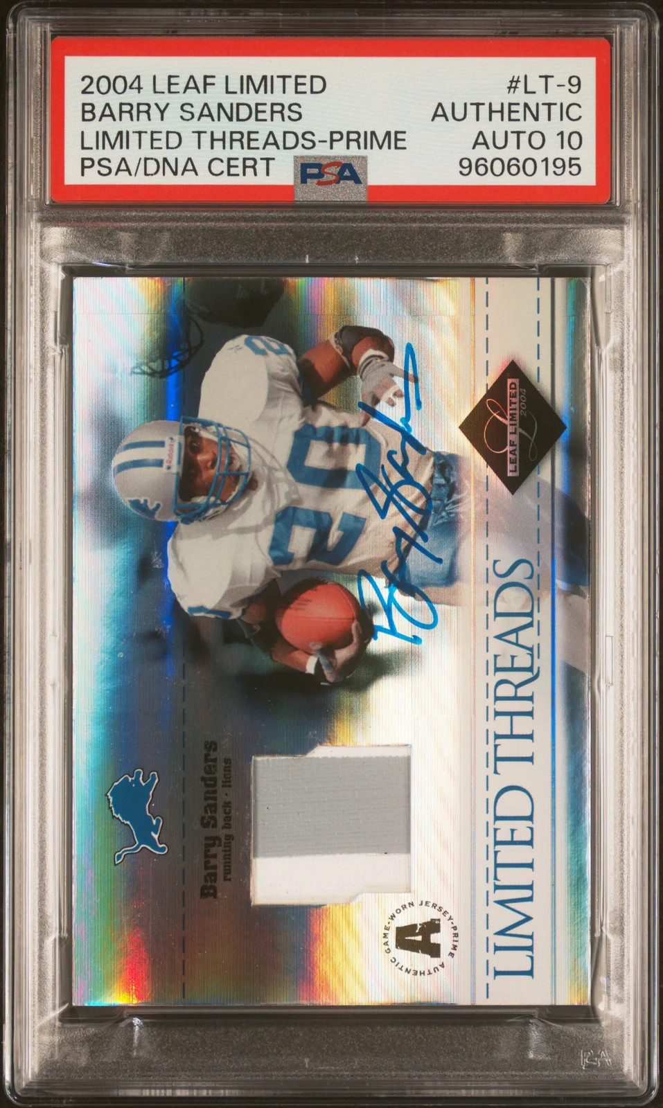 Barry Sanders 2004  Limited Limited Threads Prime#LT-9 Signed Card PSA Auto 10