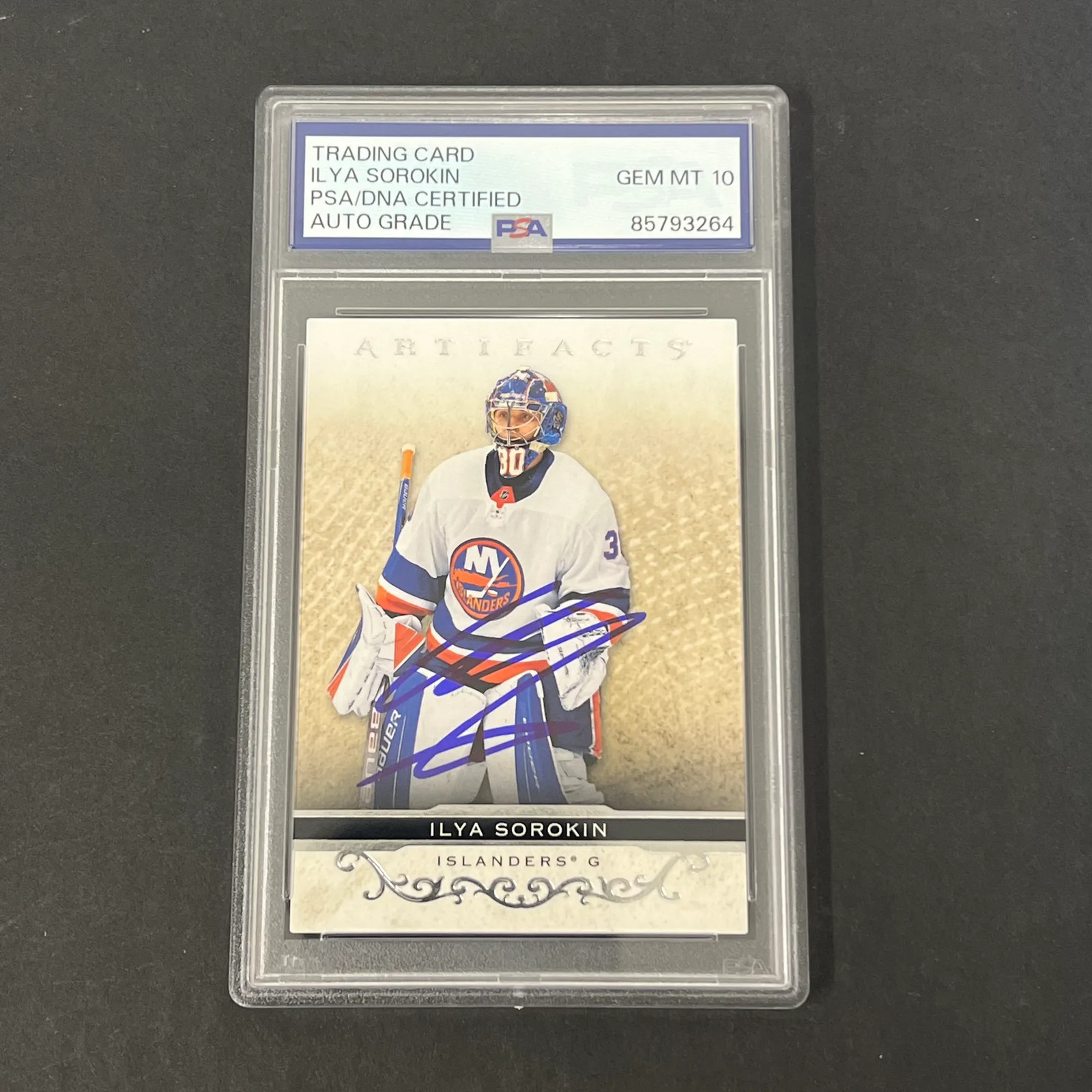 Ilya Sorokin 2021-22 Upper Deck Artifacts Hockey#34 Signed Card PSA 10 Auth