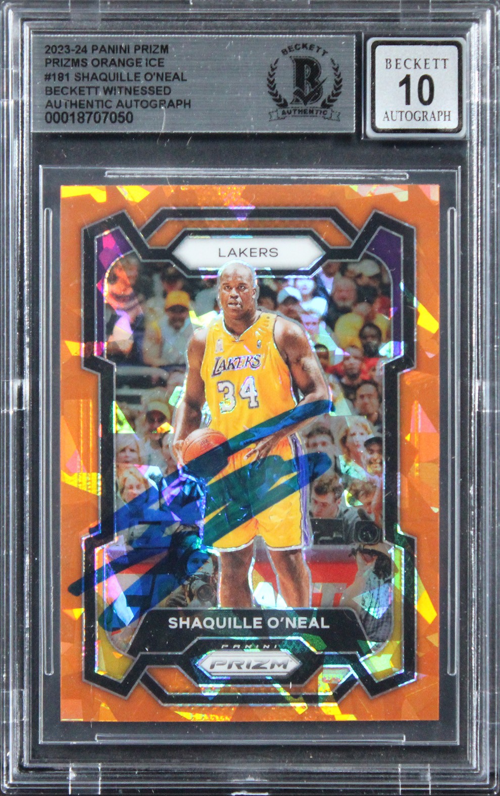 Shaquille O'Neal Signed 2023 Panini Prizm Orange Ice #181 Card Auto 10! BAS Slab