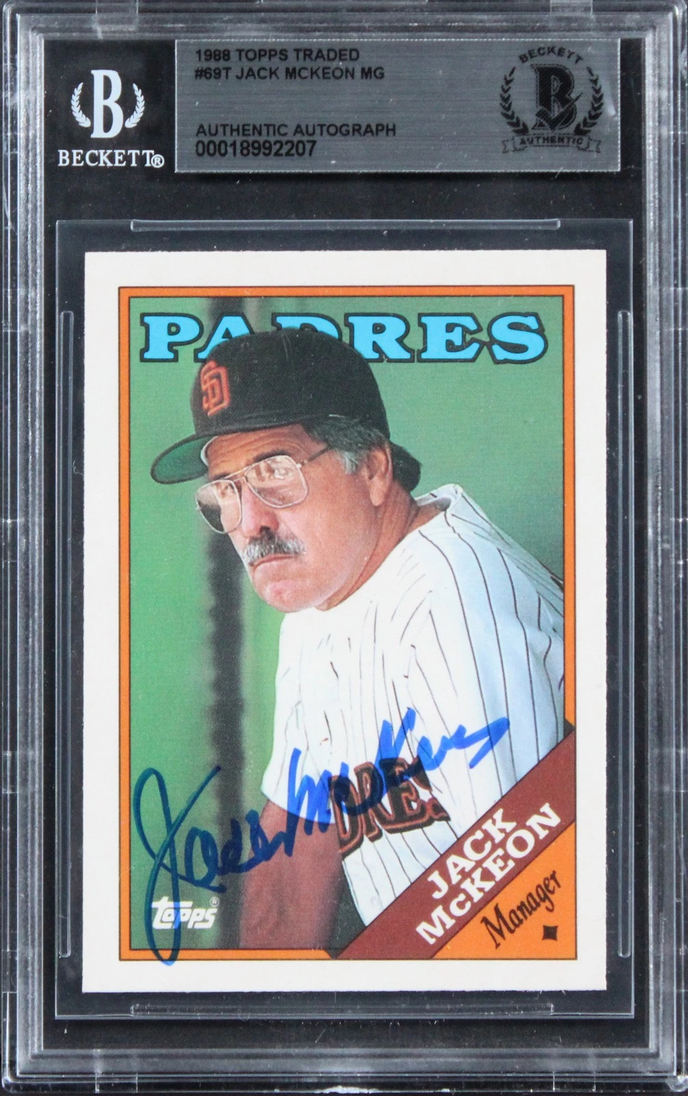 Padres Jack McKeon Authentic Signed 1988 Topps Traded #69T Card BAS Slabbed