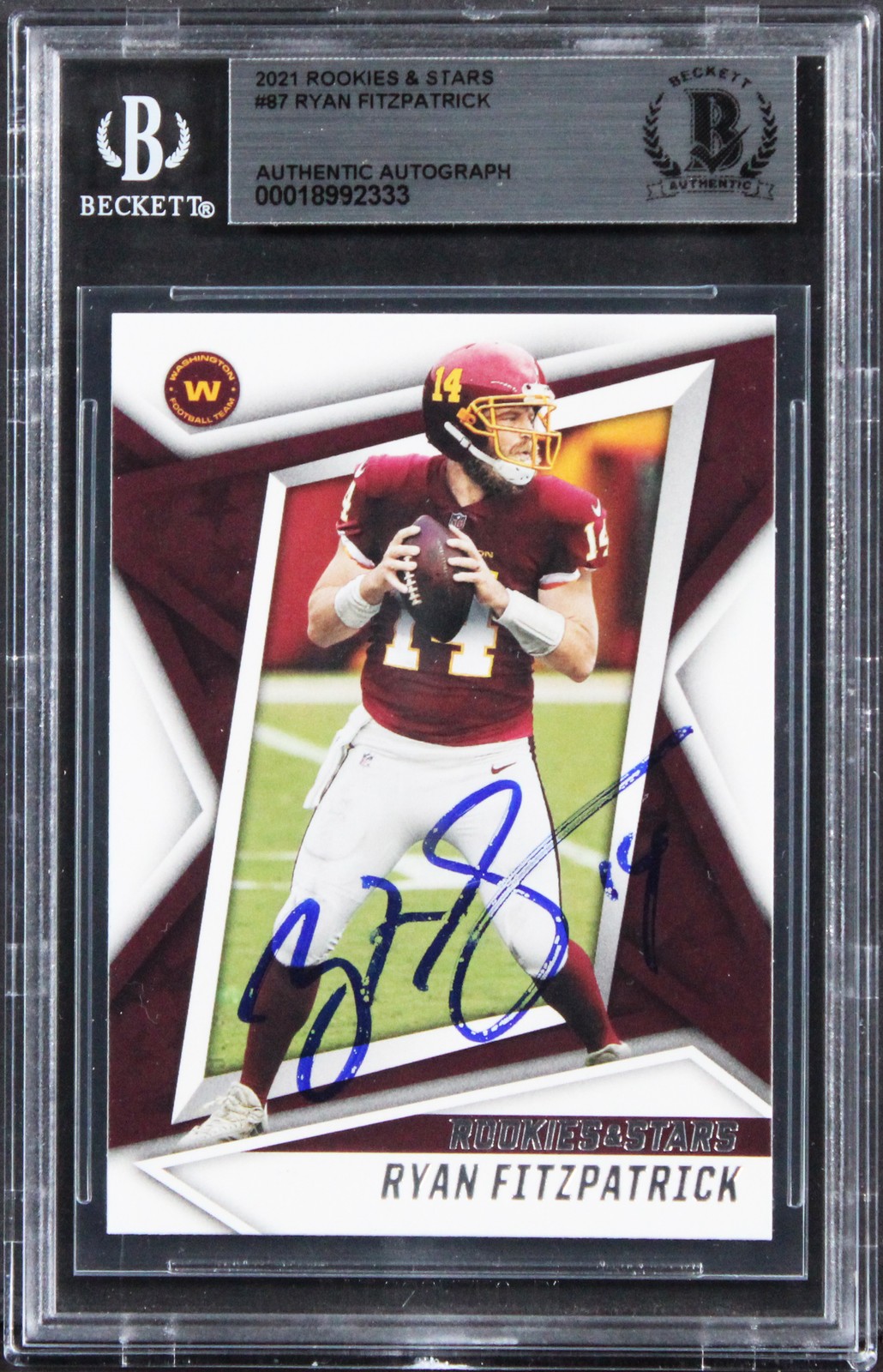 Commanders Ryan Fitzpatrick Signed 2021 Rookies & Stars #87 Card BAS Slabbed
