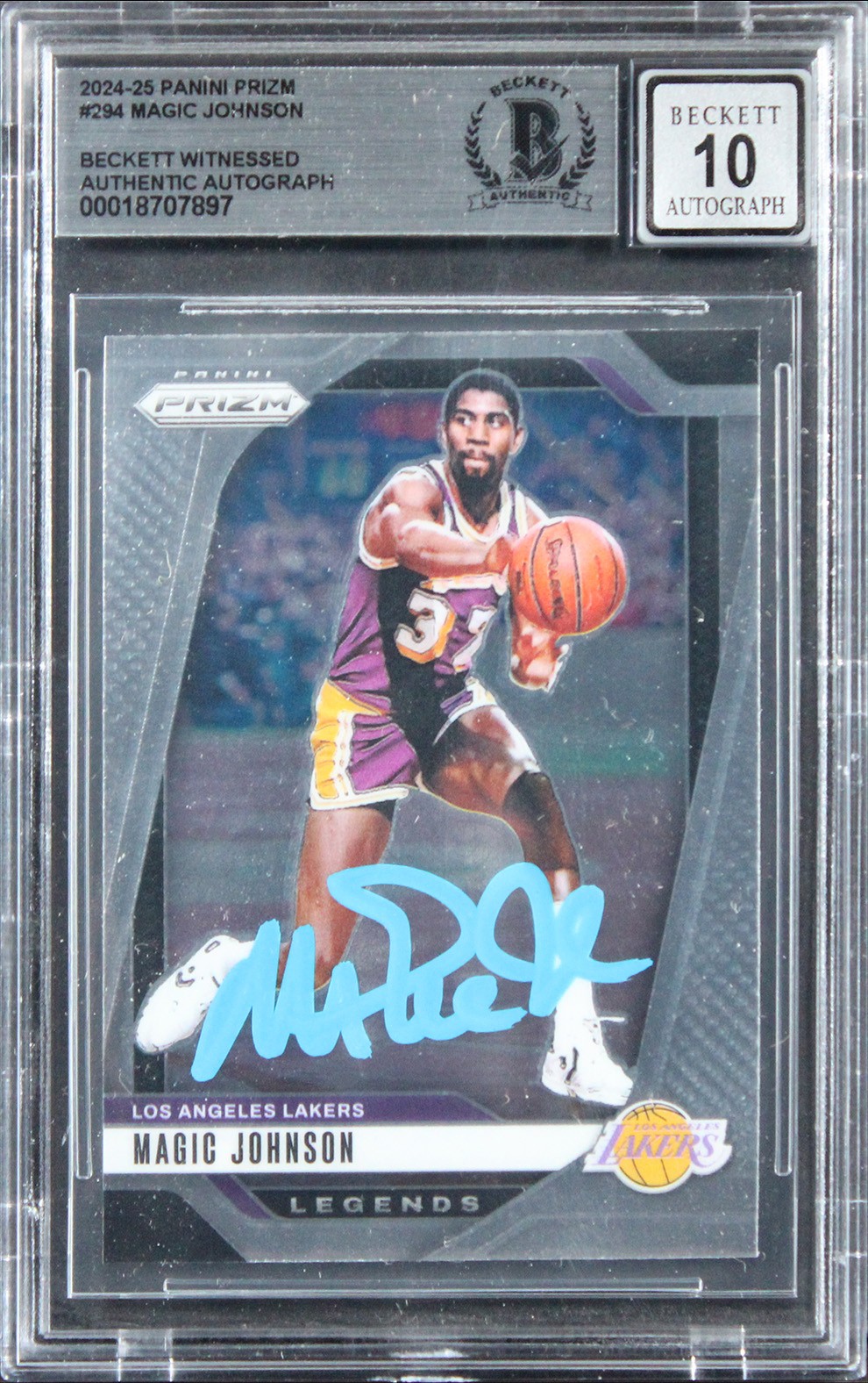 Lakers Magic Johnson Signed 2024 Panini Prizm #294 Card Auto 10! BAS Slabbed