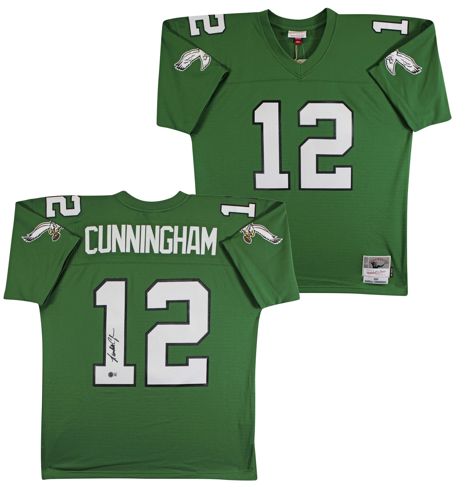 Eagles Randall Cunningham Signed Green Mitchell & Ness Jersey BAS Witnessed