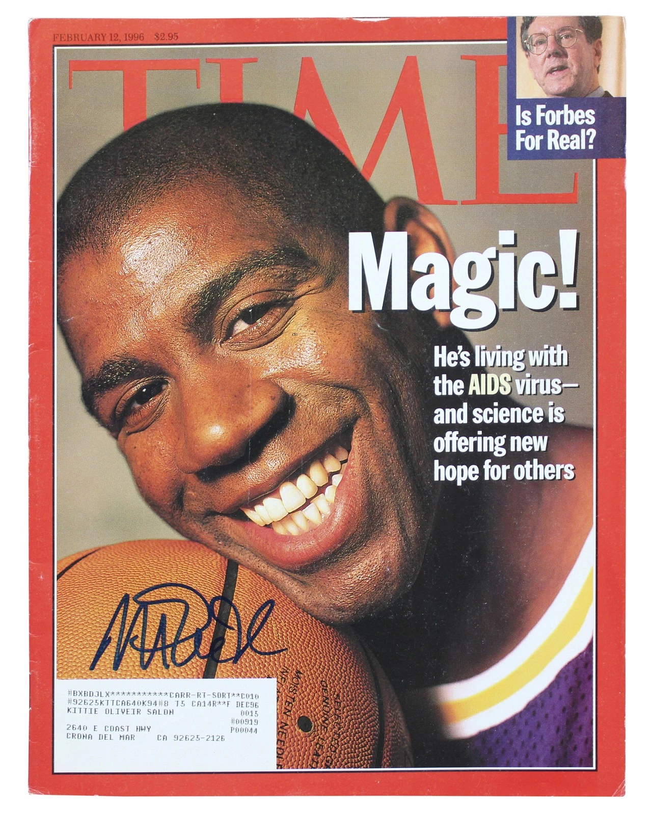 Lakers Magic Johnson Authentic Signed February 1996 Time Magazine BAS Witnessed