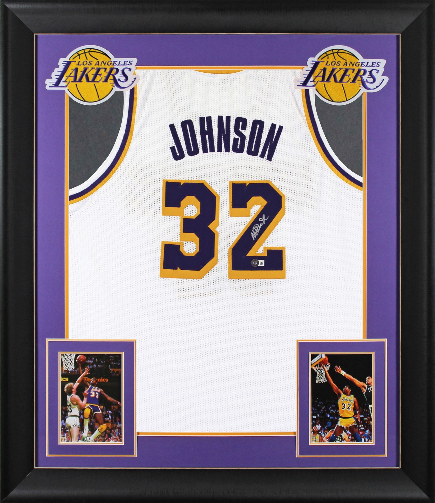 Magic Johnson Authentic Signed White Pro Style Framed Jersey BAS Witnessed 2