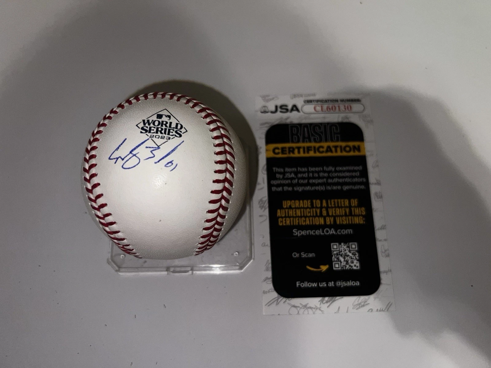 Cody Bradford Signed Official 2023 World Series Baseball Tex Rangers JSA Auth