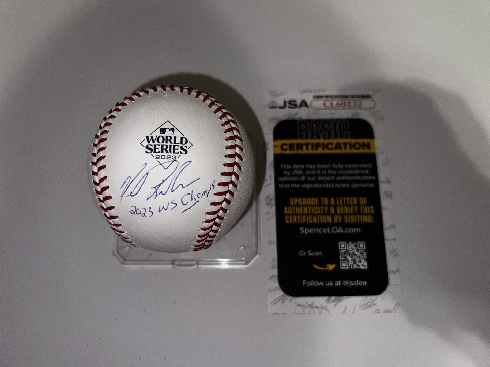 Neil Leibman Signed Official 2023 World Series Baseball Tex Rangers JSA Auth