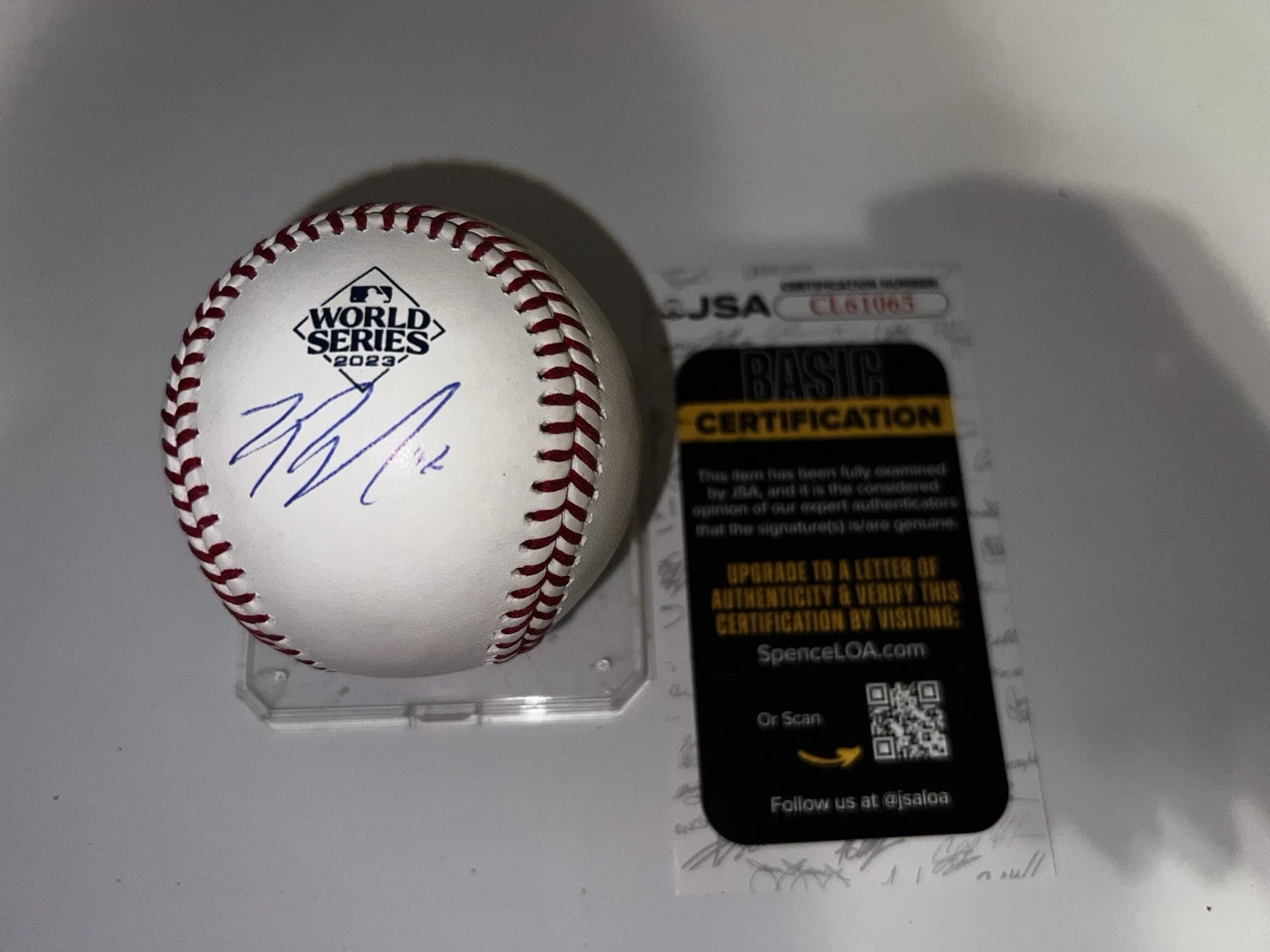 Brock Burke Signed Official 2023 World Series Baseball Texas Rangers JSA Auth