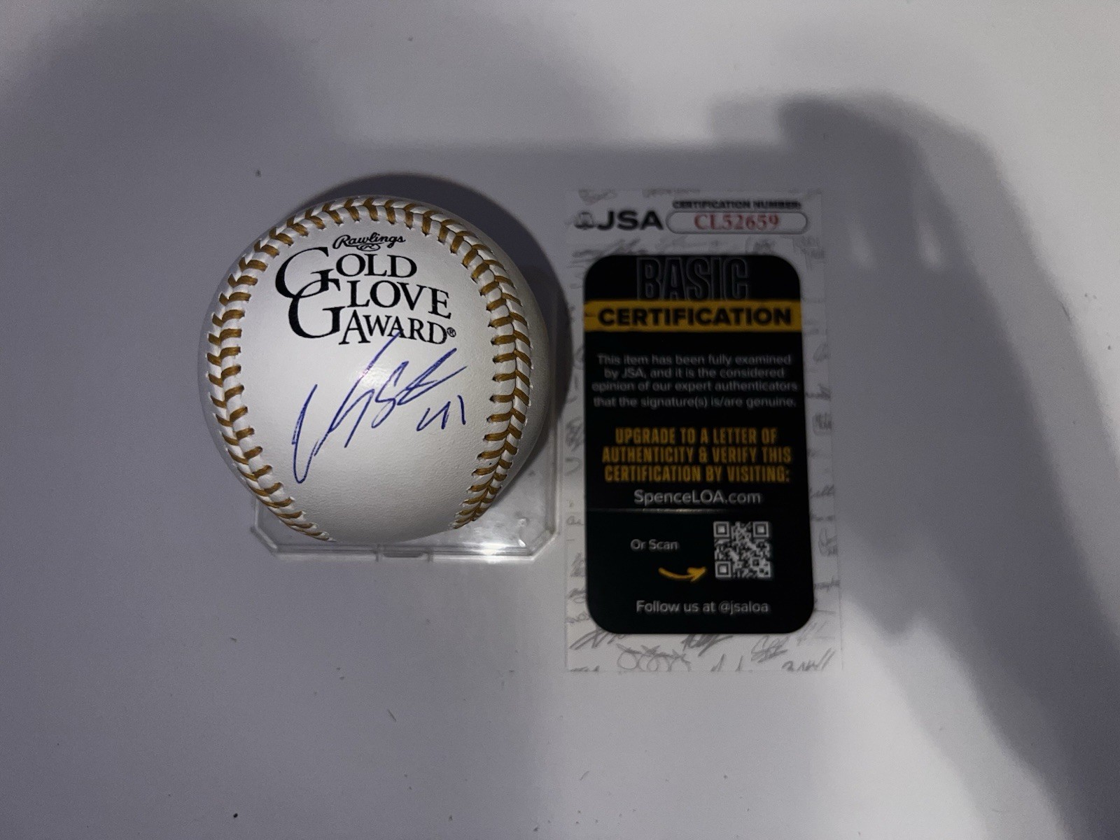 Carlos Santana Signed Official Gold Glove Baseball Indians Dbacks JSA Auth