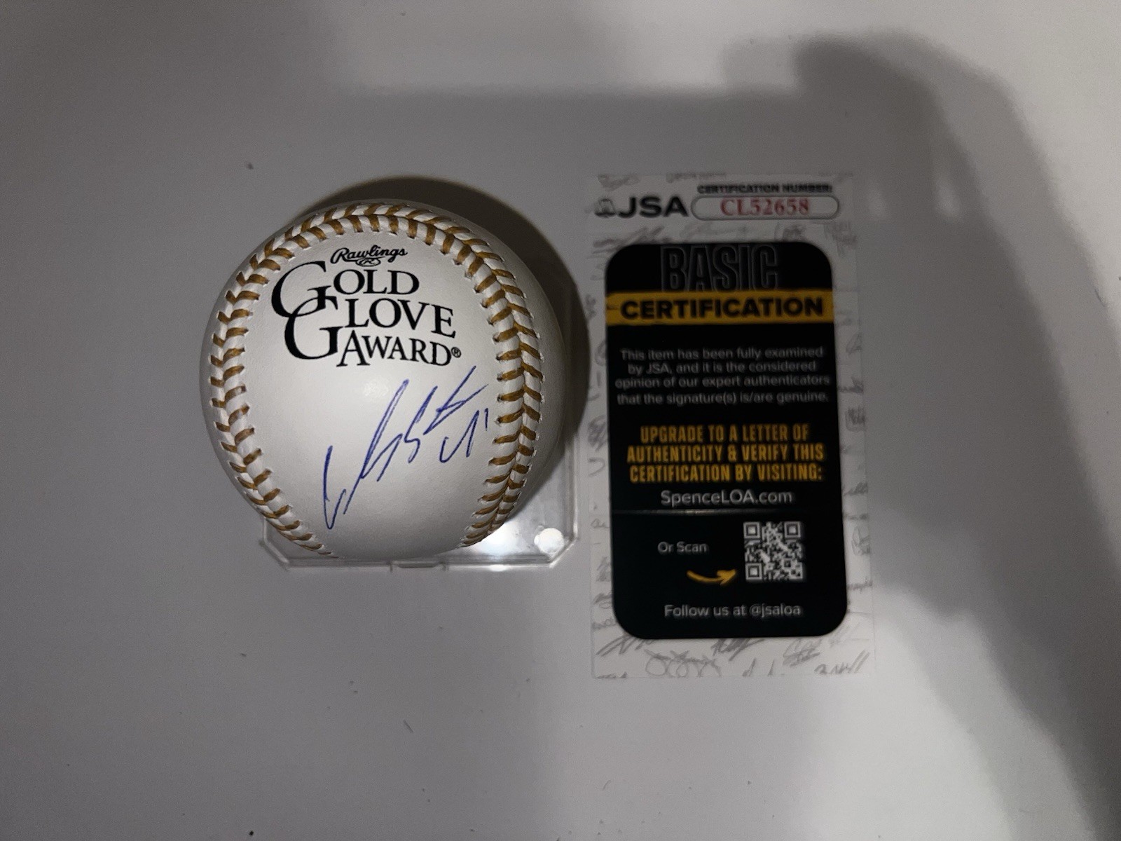 Carlos Santana Signed Official Gold Glove Baseball Indians Dbacks JSA Auth #2