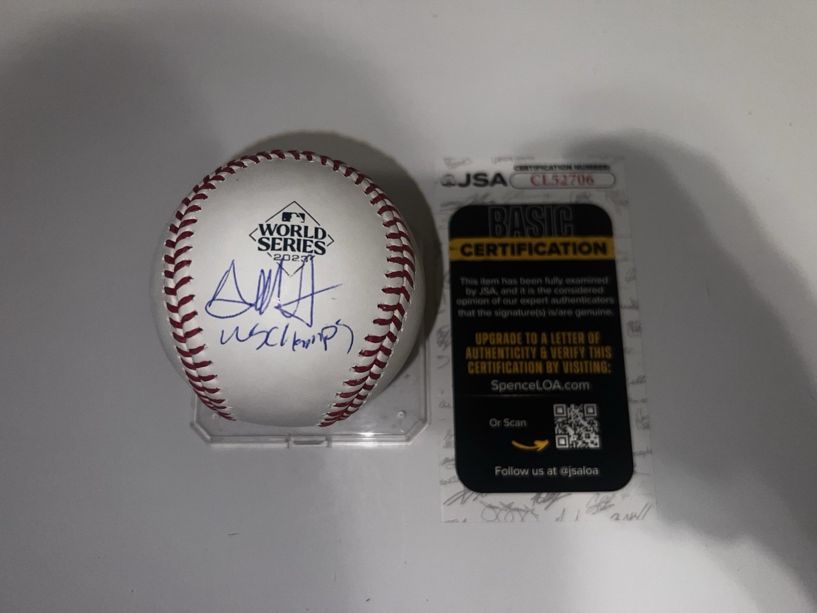 Austin Hedges Signed Official 2023 World Series Baseball Texas Rangers JSA #3
