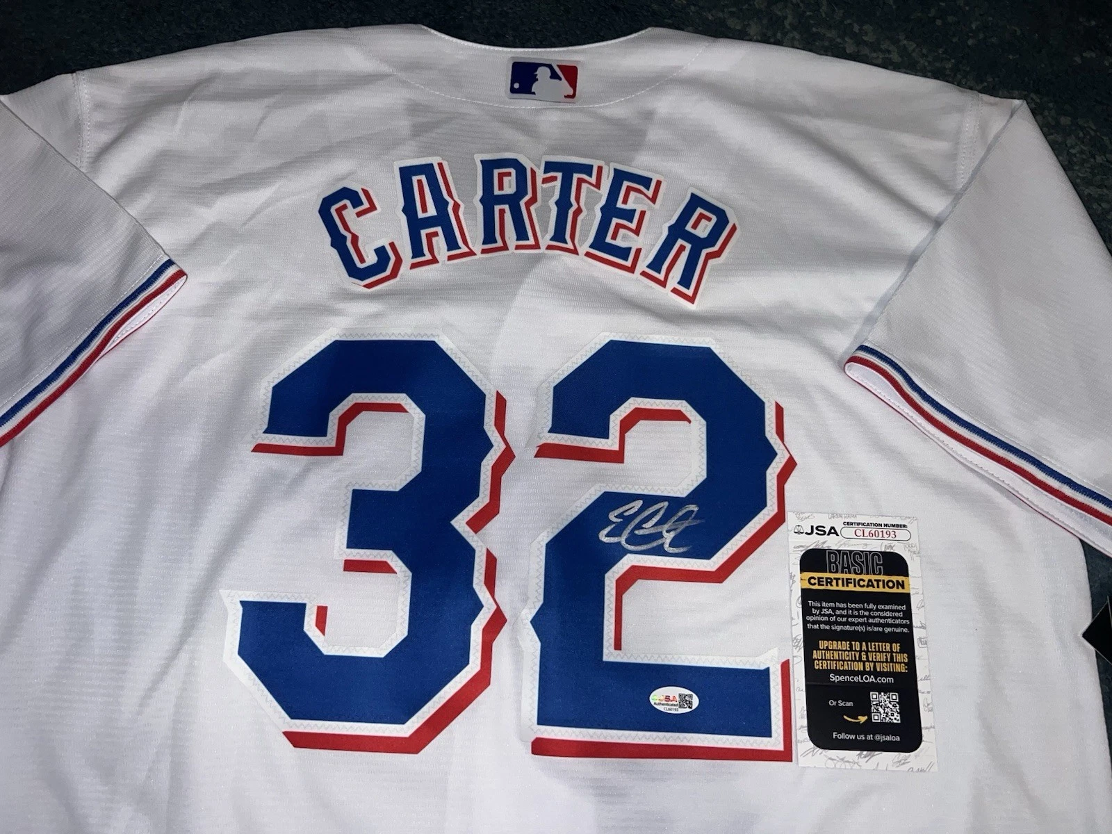 Evan Carter Signed Texas Rangers Jersey All Star Slugger JSA Auth #2