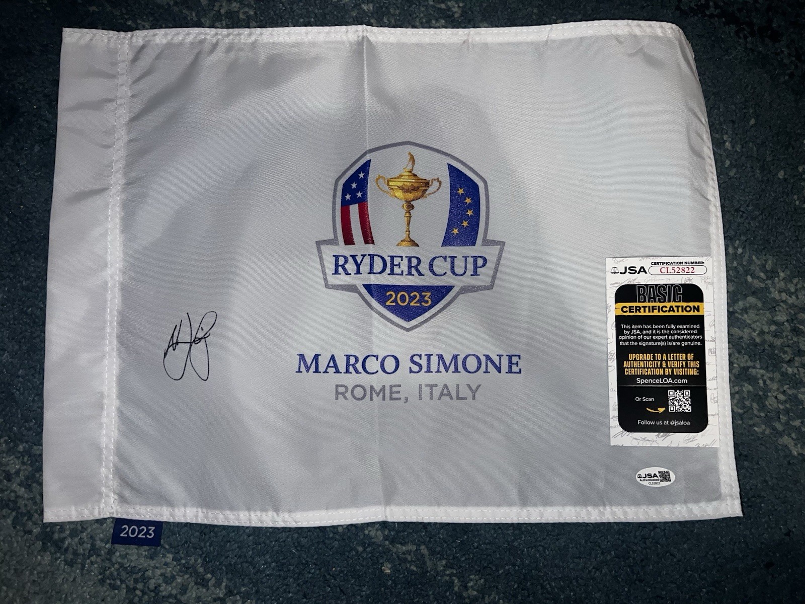 Nicolai Hojgaard Signed Official 2023 Ryder Cup Flag Marco Simone Champ JSA Auth