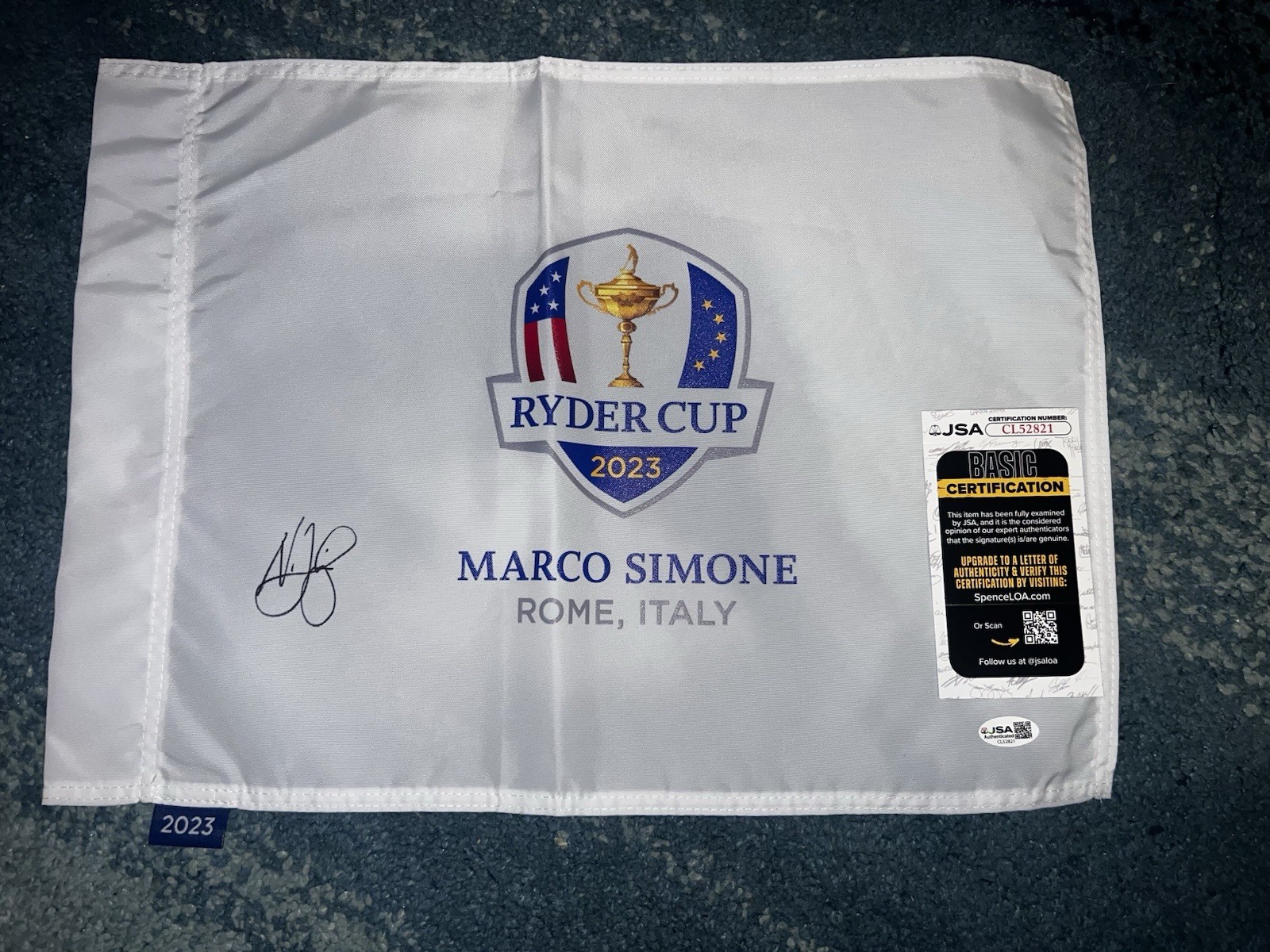 Nicolai Hojgaard Signed Official 2023 Ryder Cup Flag Marco Simone Champ JSA #2