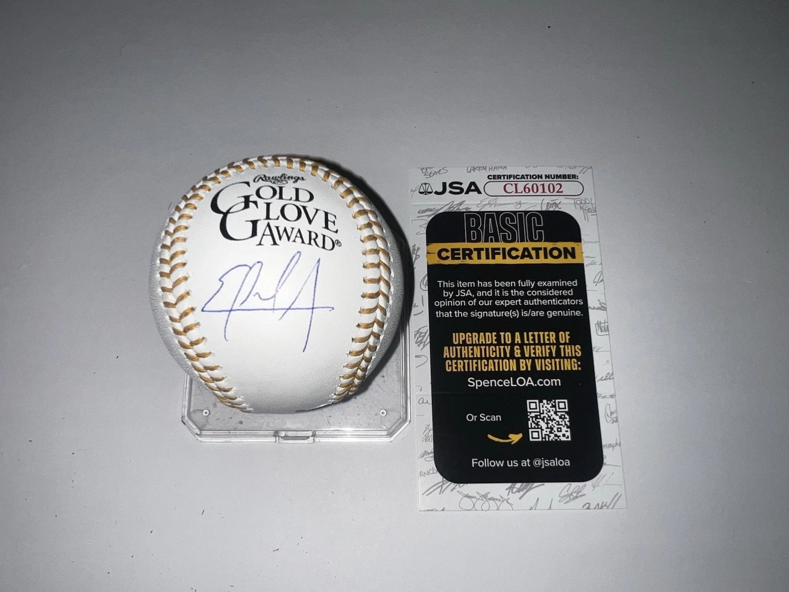 Ezequiel Tovar Signed Official Gold Glove Baseball Colorado Rockies JSA Auth #2