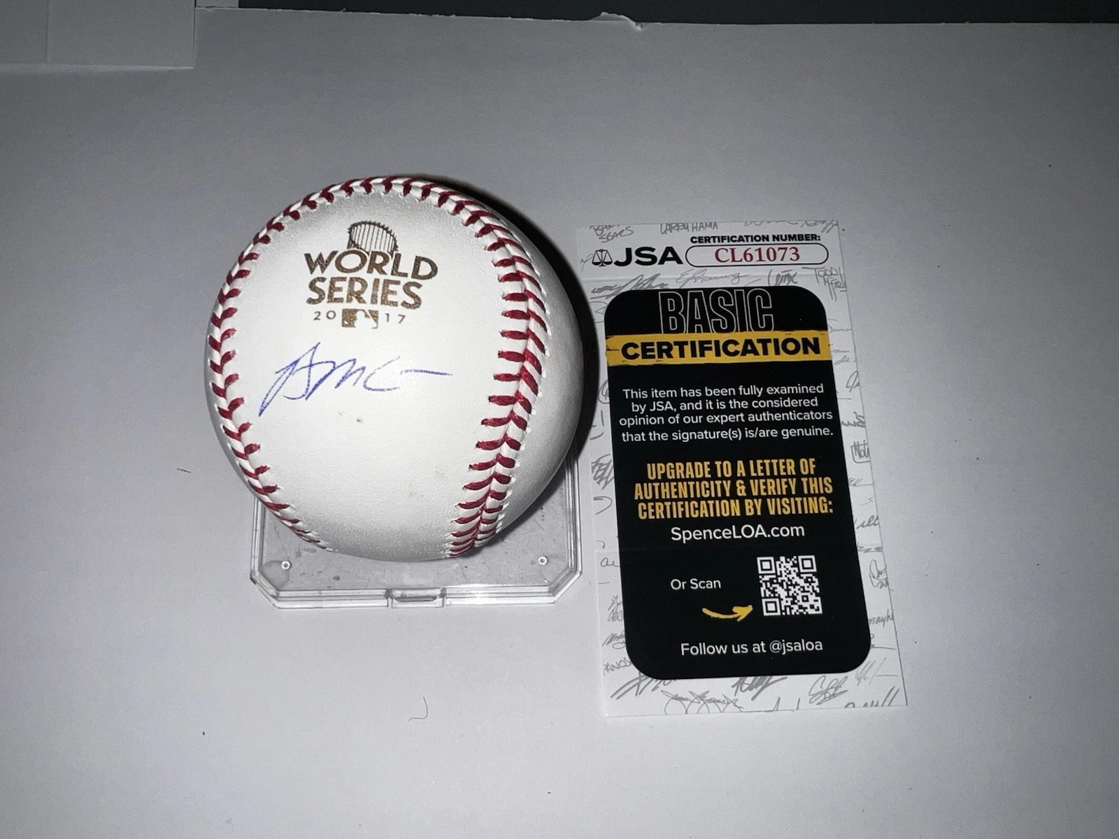 Brian McCann Signed Official 2017 World Series Baseball Houston Astros JSA Auth
