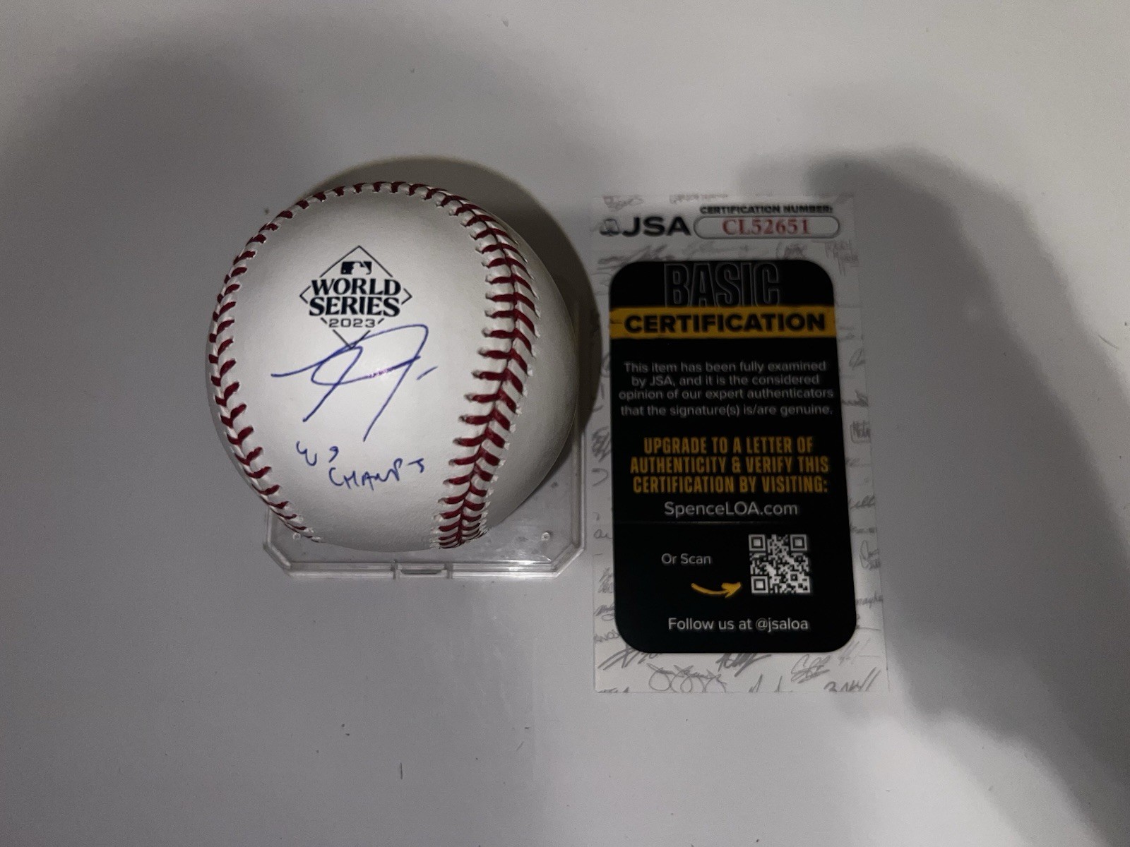 Travis Jankowski Signed Official 2023 World Series Baseball Texas Rangers JSA #2