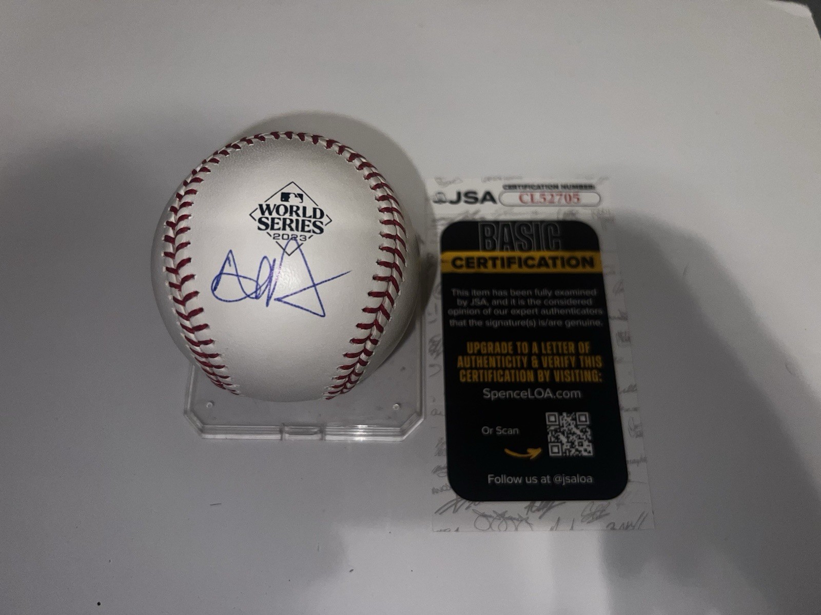 Austin Hedges Signed Official 2023 World Series Baseball Texas Rangers JSA Auth