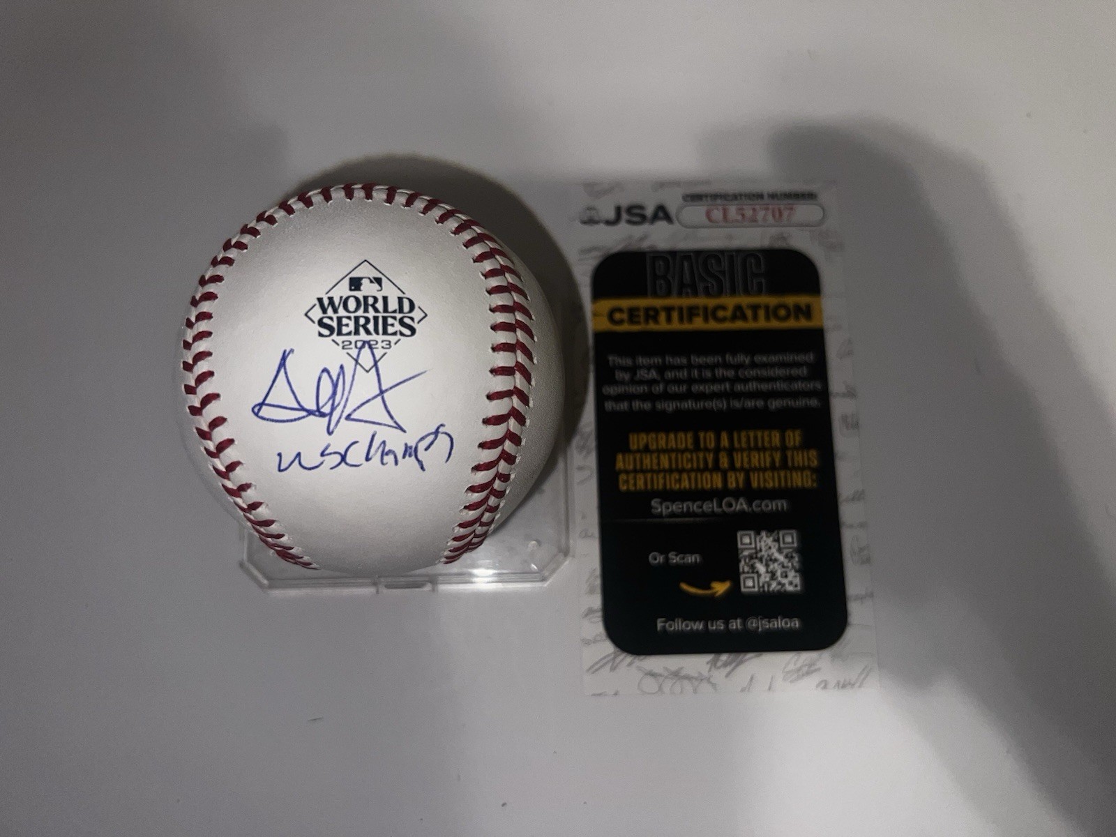 Austin Hedges Signed Official 2023 World Series Baseball Texas Rangers JSA #2
