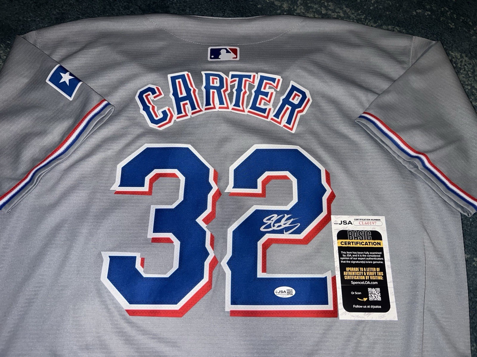 Evan Carter Signed Texas Rangers Jersey All Star Slugger JSA Auth