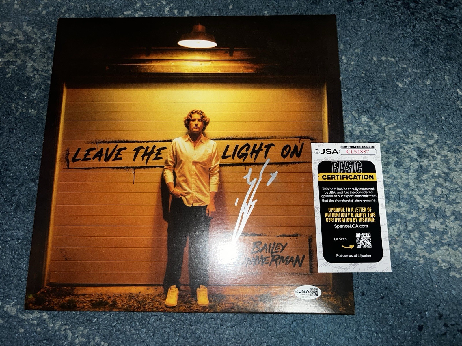 Bailey Zimmerman Signed Leave The Lights On Album Vinyl County Music JSA Auth